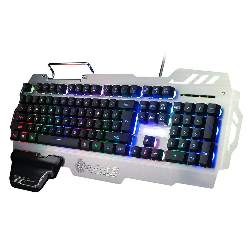 PK900有線電腦游戲鍵盤 機械手感發光鍵盤金屬面板帶手托