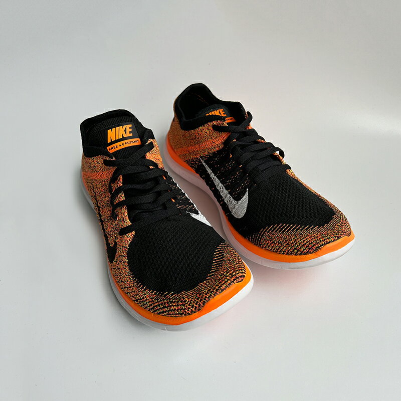 美國百分百【Nike】Free 4.0 Flyknit 耐吉 鞋子 慢跑鞋 運動鞋 球鞋 編織 螢光橘黑 男 G030 0