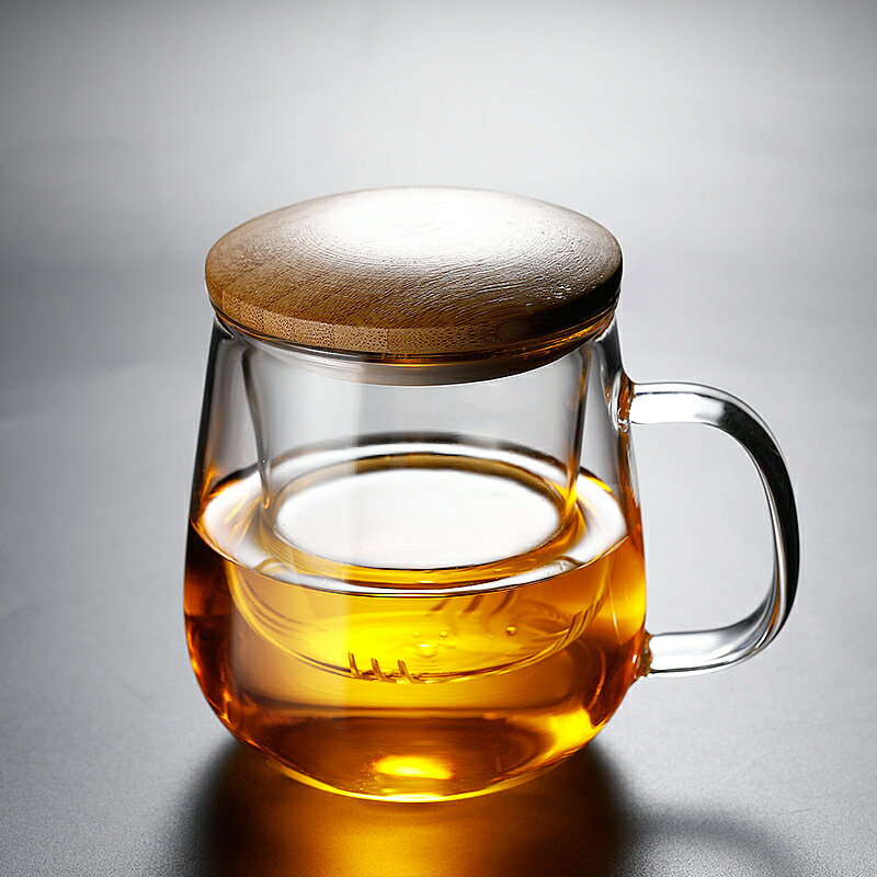 茶杯茶水分離家用日式泡花茶杯耐熱玻璃水杯子帶蓋帶把過濾茶道杯