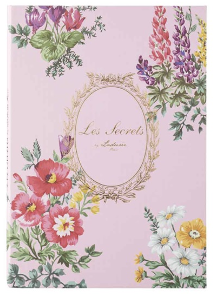 日本Laduree隨身攜帶B6橫條紋內頁硬殼精裝版筆記本記事本緞帶書籤-燙金粉紅色花園最後一本絕版品