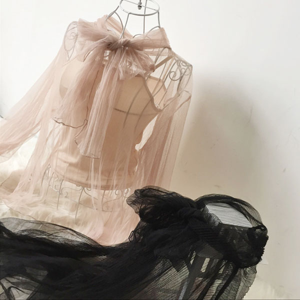 兩件組 蝴蝶結網紗 內搭背心 襯衫 上衣 套裝 長袖 喇叭袖 透膚 透視 性感 女神 氣質 婚宴 仙女 韓國 ANNA S. 4