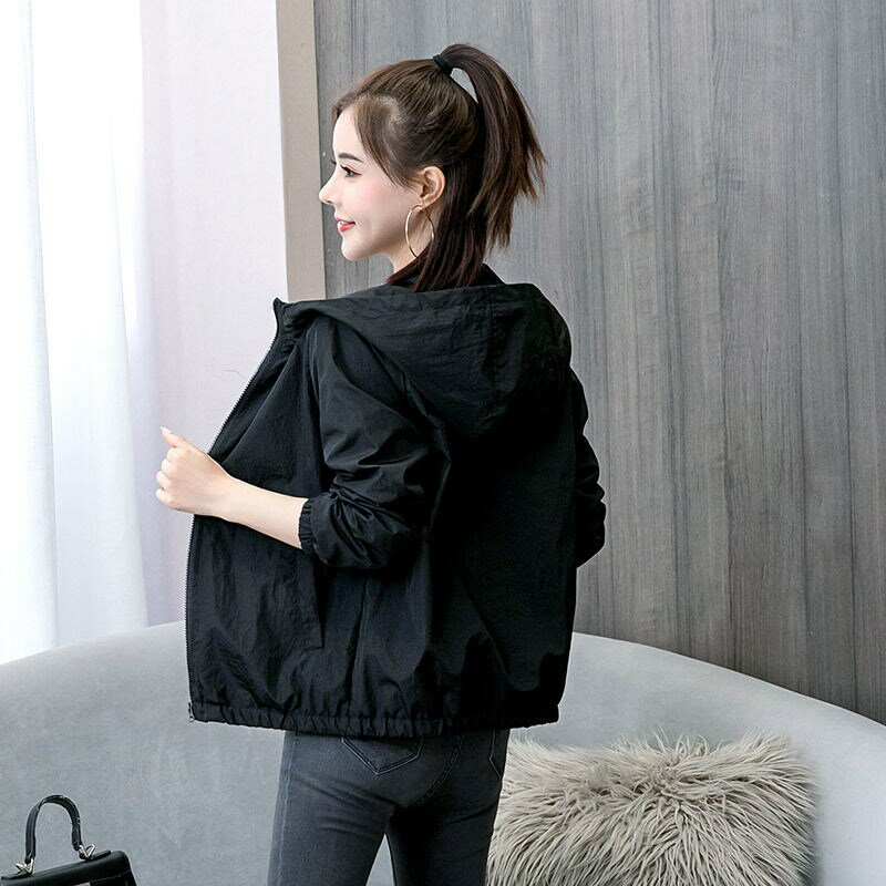 雙層春秋外套女韓版百搭女裝上衣潮連帽短款矮個子小外套