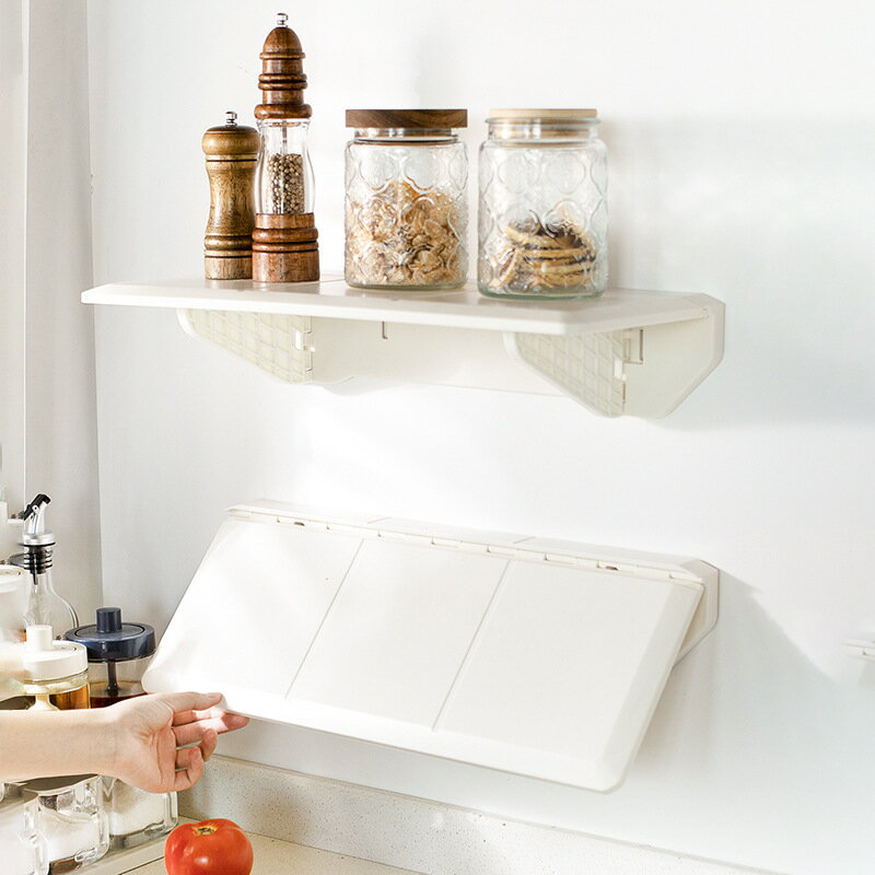 家用可折疊廚房置物架墻上壁掛收納配菜架多功能免打孔塑料折疊板