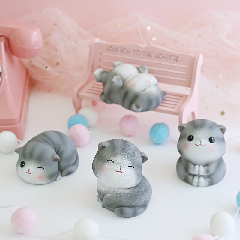 日式可愛的小貓咪日系系貓貓樹脂擺件辦公室桌面物件陶瓷禮物