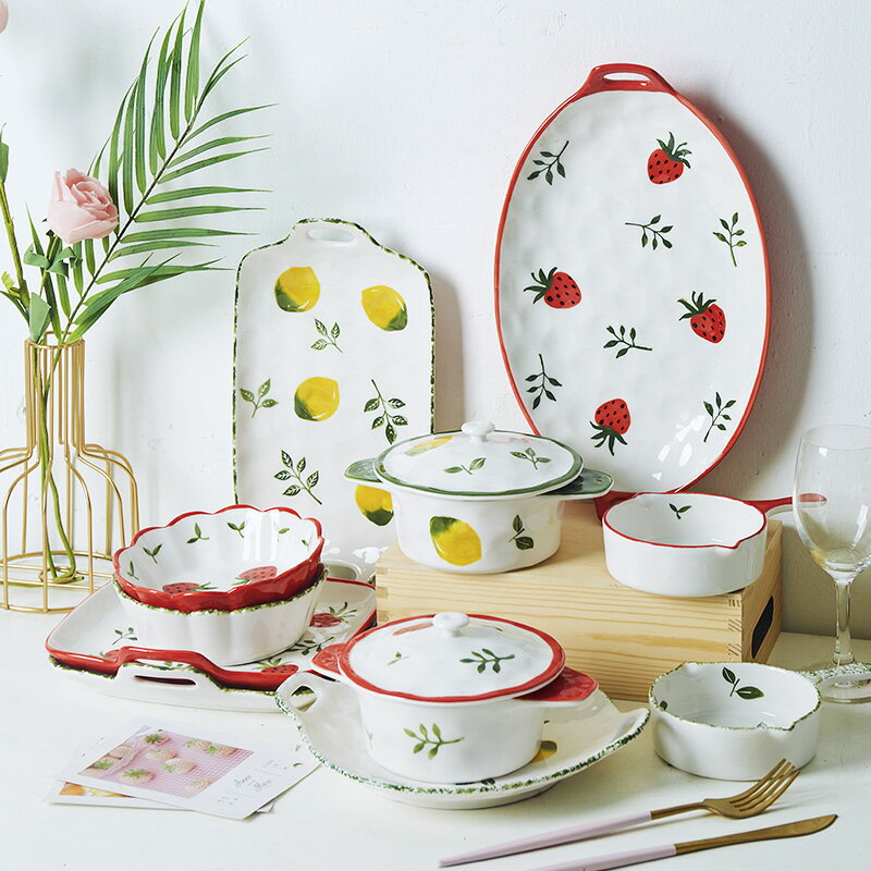 創意北歐個性家用餐具套裝米飯碗沙拉碗盤子雙耳碗早餐輔食陶瓷