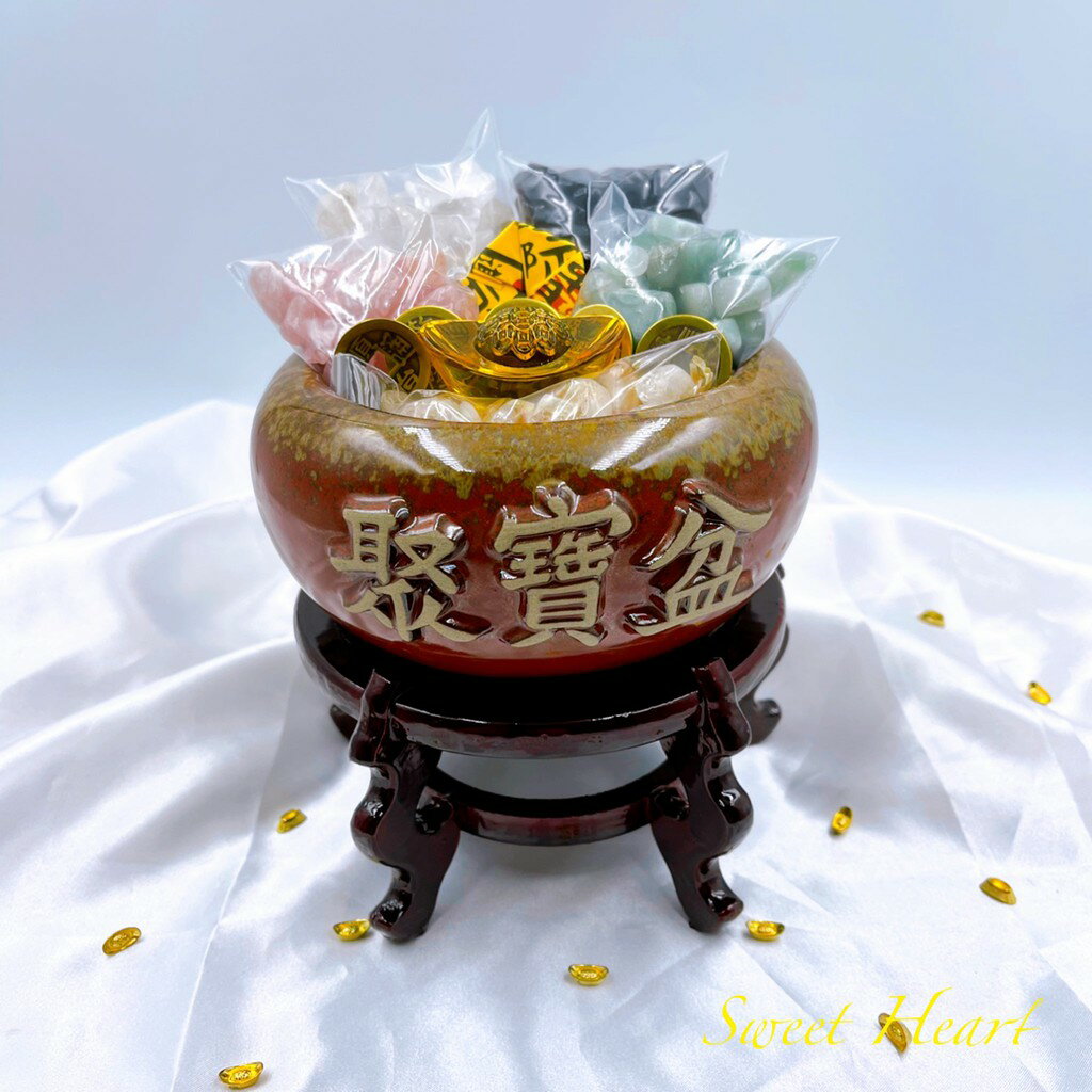 Sweet Heart 田芯開運精選 💯招財 聚寶盆組 中款(鶯歌陶瓷 贈五色石+五帝錢+元寶+開運招財符) 聚寶盆 3