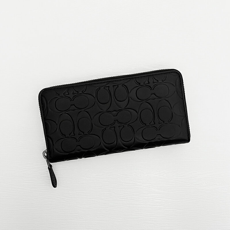 美國百分百【全新真品】COACH 皮夾 CE551 長夾 皮革 專櫃精品 錢包 logo 壓紋 黑色 CZ53