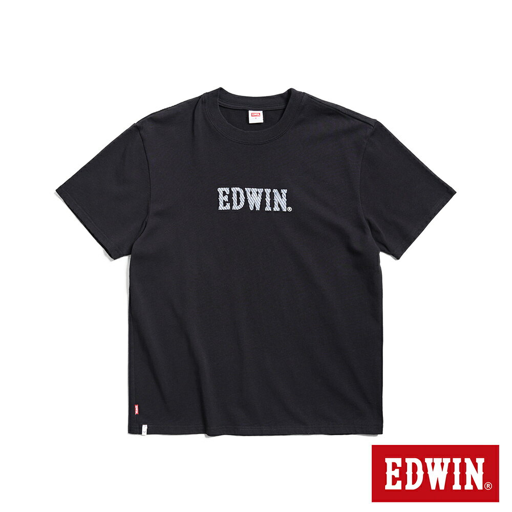 EDWIN 寬短牛仔布紋LOGO短袖T恤-男款 黑色 #503生日慶