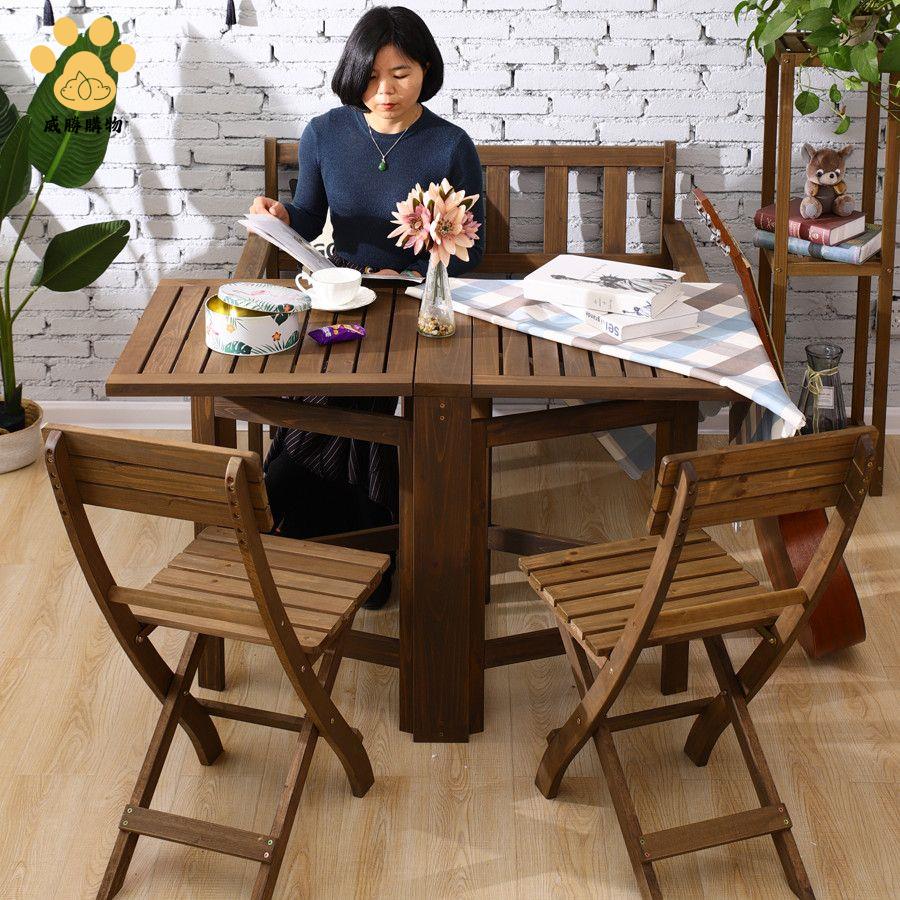 免運開發票 靠背椅 椅子 便攜式簡約實木可折疊桌子免安裝小戶型家用餐桌戶外野炊防腐桌椅 八折下殺ly4h