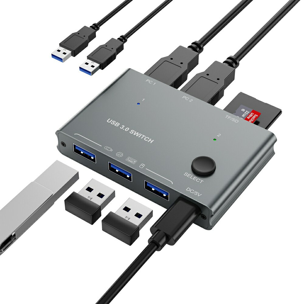 【易控王】USB3.0切換器 2臺電腦共用USB孔 USB*3 TF/SD卡 一鍵切換 (40-122-06)