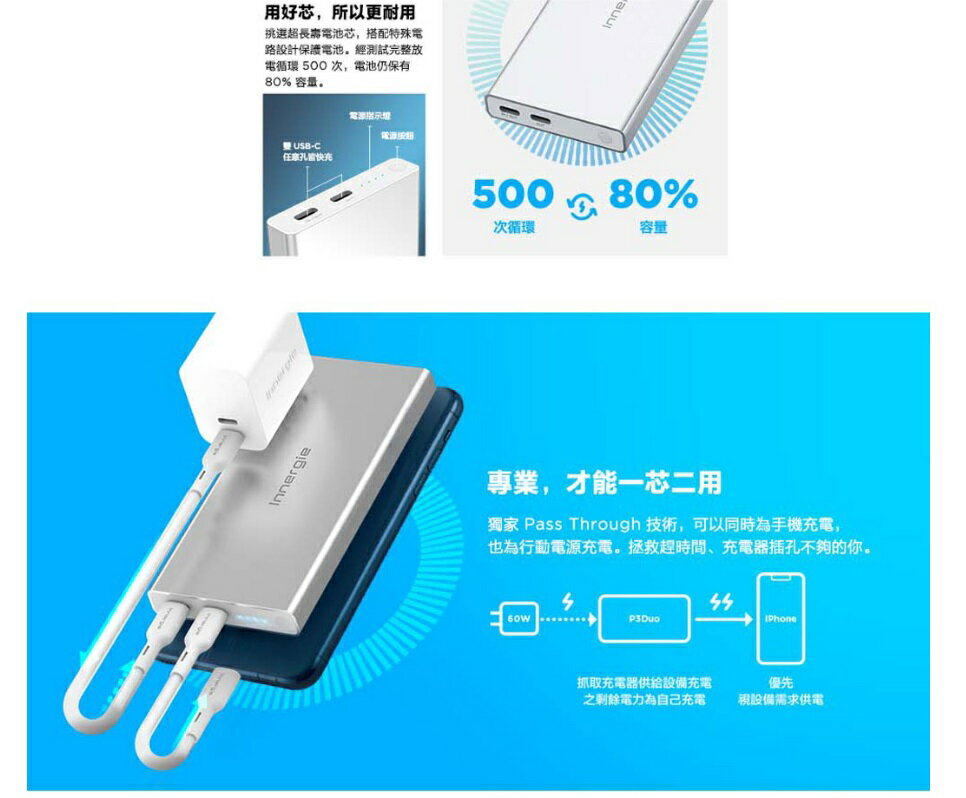 台達電 Innergie P3 Duo 10000mAh 30瓦 雙孔 USB-C 行動電源 3