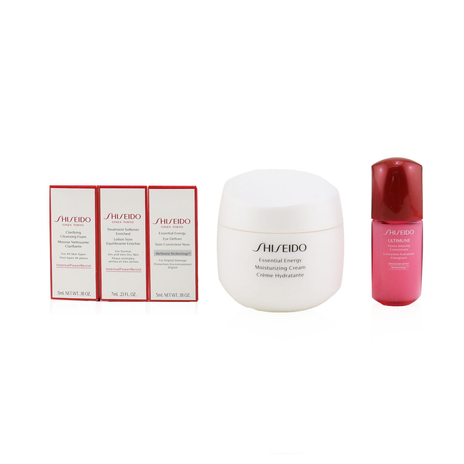 資生堂 Shiseido - 抗衰老能量套裝（適用於所有皮膚型別）：保濕霜50ml +潔面泡沫5ml +濃縮柔順精華7ml + Ultimune濃縮精華10ml +眼霜5ml