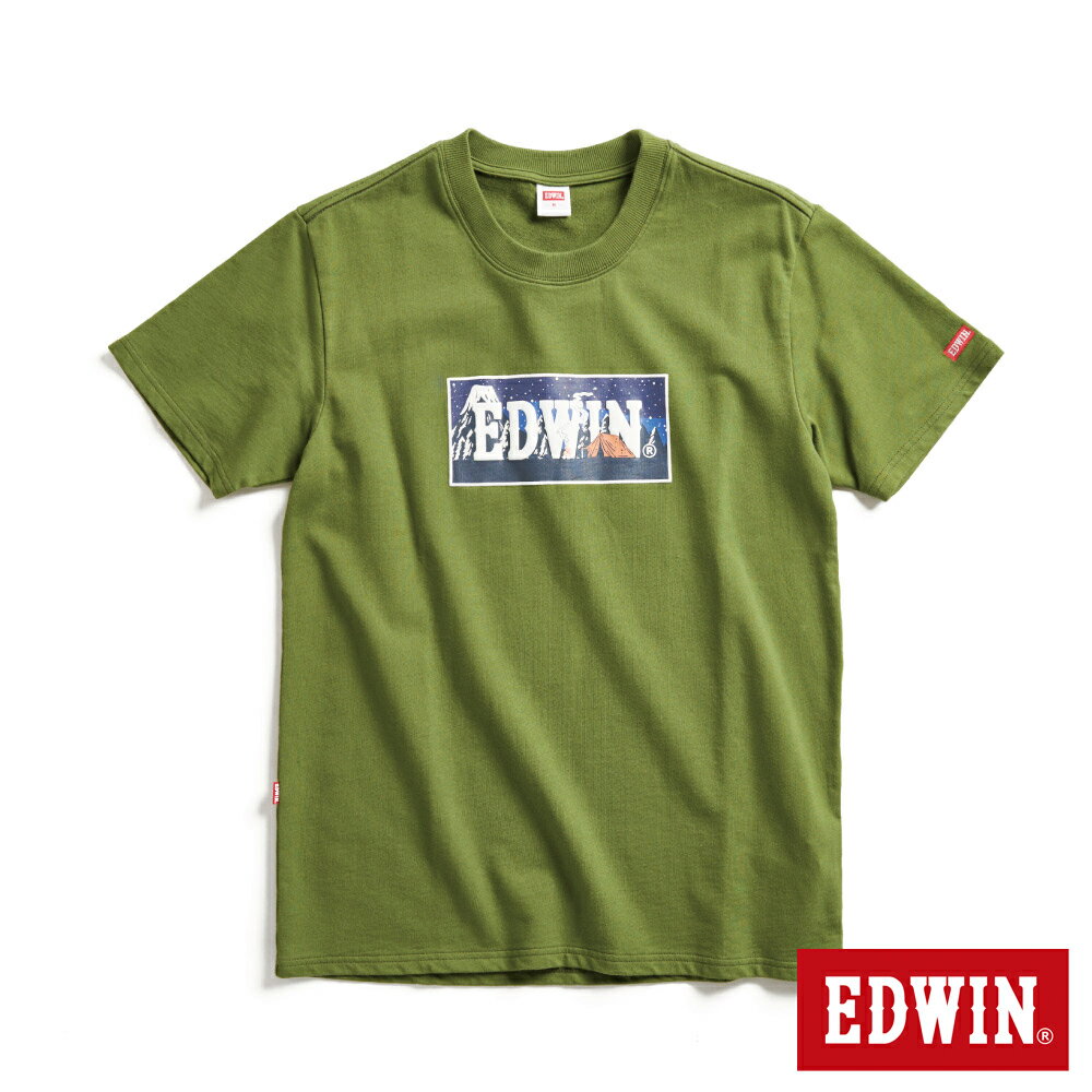 EDWIN 露營系列 富士山腳營地LOGO印花短袖T恤-男款 橄欖綠