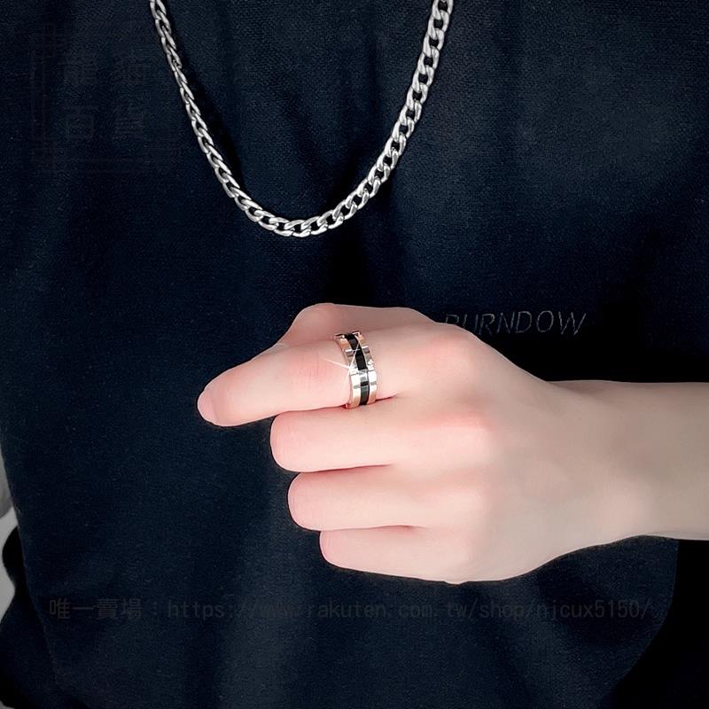 戒指男大寬版歐美黑色潮個性陶瓷鈦鋼食指環單身男士復古戒指