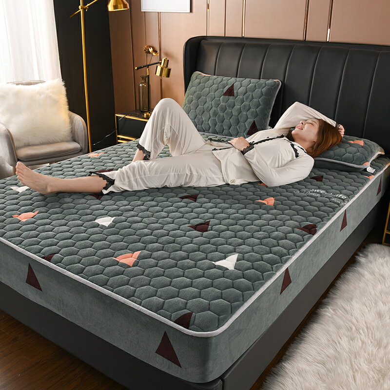 牛奶絨夾棉加厚床笠單件珊瑚絨防塵罩床套防滑固定法蘭絨床罩床單