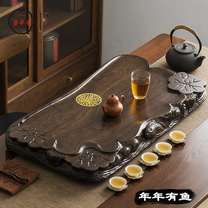 免運 工廠直銷 茶盤 功夫茶具茶盤 託盤 整塊烏檀木茶盤手工雕 高階家用原木排水式大小實木茶海茶臺託盤店長推薦/特惠 工廠現貨出 特價出 全館折扣 售後保障 zm5319