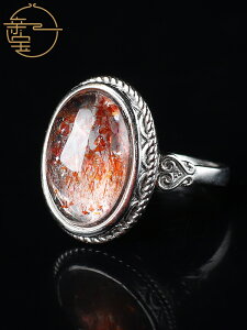 天然玻璃體S925銀超七金草莓戒指女款超七水晶云母片指環飾品禮物