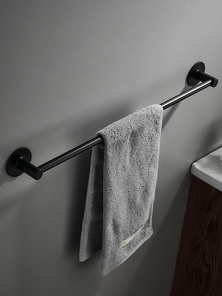 不銹鋼毛巾架免打孔衛生間掛架壁掛式放單桿浴室置物架廚房毛巾桿