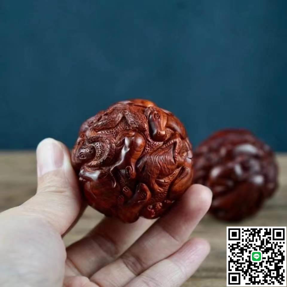 寮國黃花梨十二生肖保健球手球按摩球雕刻文玩健身球實木雕手把件