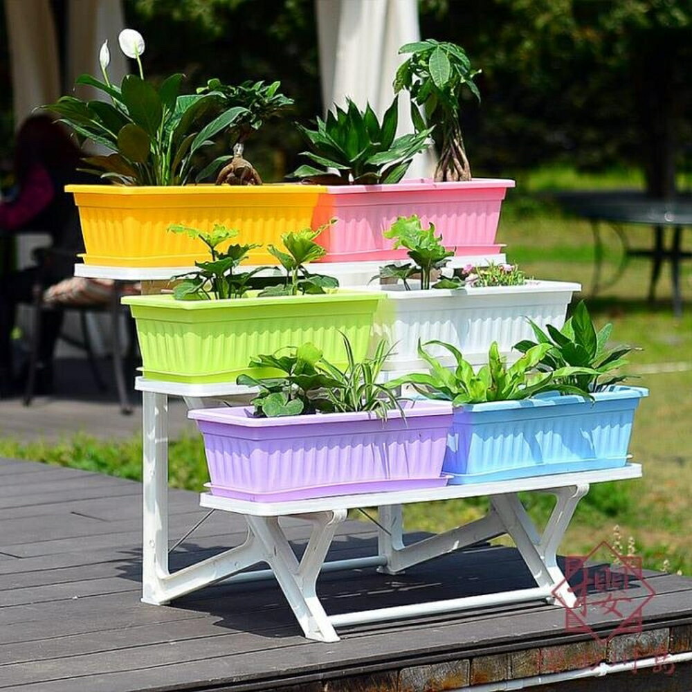 花盆長方形種菜盆塑料盆陽臺種植箱花盆託盤【櫻田川島】
