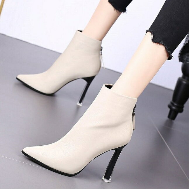 韓版 細跟短靴 高跟鞋 拉鍊好穿 尖頭靴 短靴 女鞋 細跟高跟鞋 超高跟 2