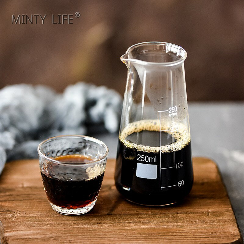 咖啡館玻璃杯手沖分享壺套裝飲品分享杯錐形帶嘴刻度咖啡杯錘紋杯