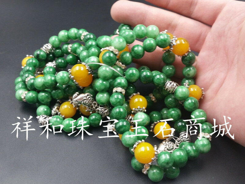 高檔精美天然玉石翡翠玉圓珠手鏈幹青10毫米圓珠手鏈玉石手鏈