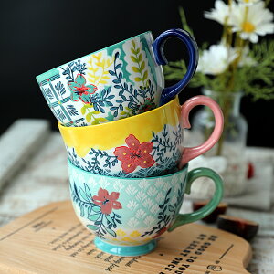 手工彩繪大容量陶瓷咖啡杯北歐風早餐麥片杯燕麥泡面杯帶把碗杯