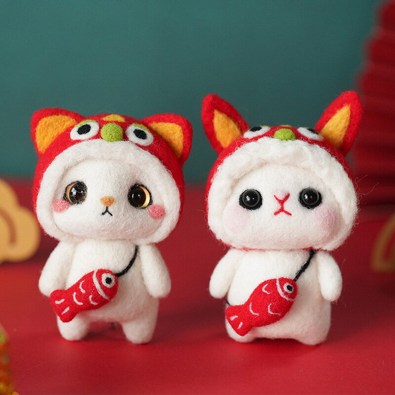 2022新年醒獅羊毛氈戳戳樂手工製作diy-玩偶掛件刺繡針材料包送禮