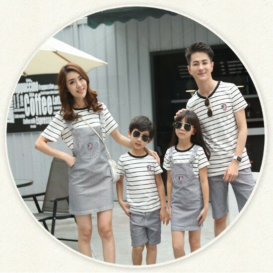 親子裝 親子套裝 T恤 母女裝 全家福 韓版時尚條紋 親子套裝 女裝 童裝 全家裝 一家三口 一家四口 櫻桃嚴選 2