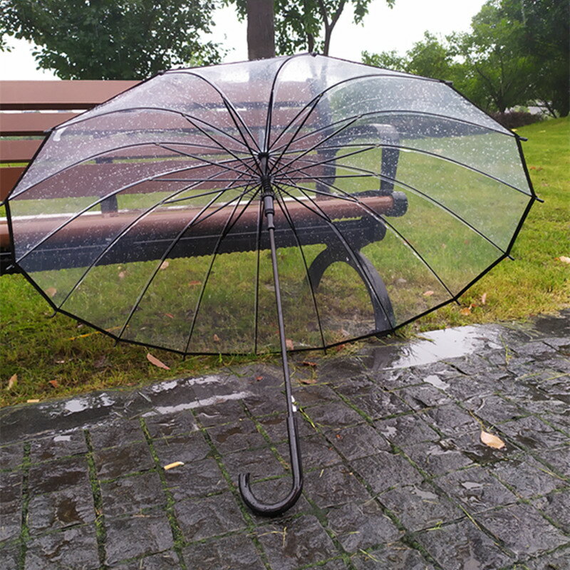16骨創意透明雨傘自動長柄傘商務大號雙人抗風透明傘男女情侶傘
