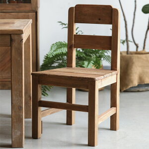 原木文藝餐椅家用老松木椅子靠背美式鄉村實木單人椅侘寂風家具