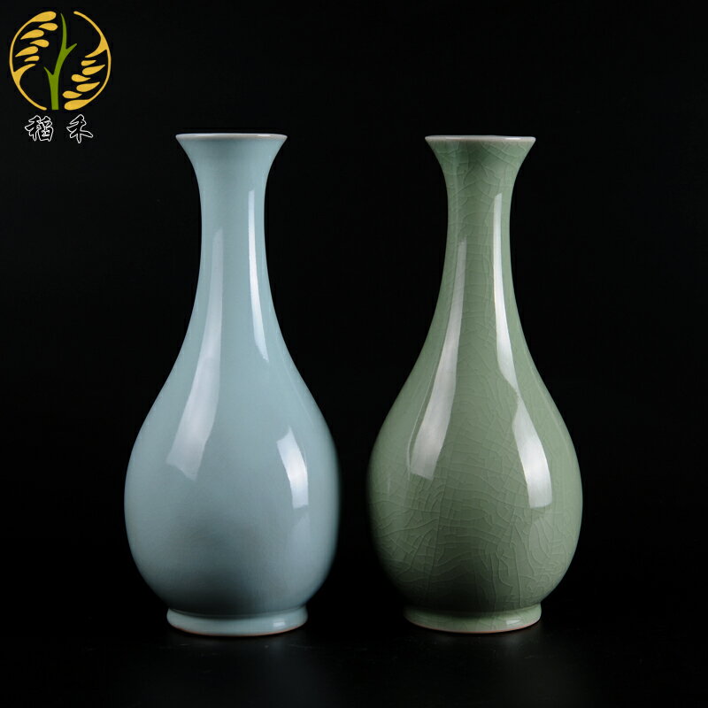 仿古汝窯陶瓷花瓶中式復古簡約古典風格客廳辦公室裝飾擺件中國風
