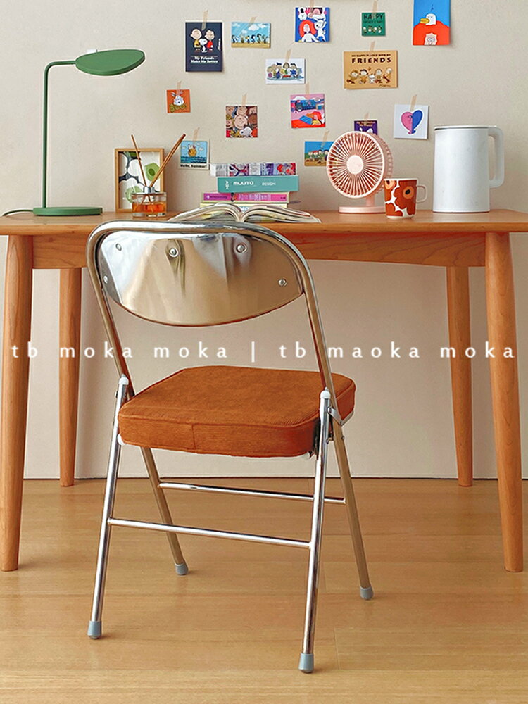 mokamoka中古ins侘寂風椅子燈芯絨折疊椅網紅餐廳咖啡廳復古餐椅 夢露日記