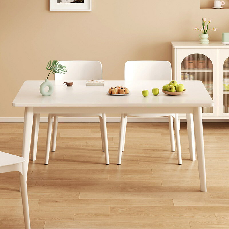 開發票 奶油風餐桌家用小戶型簡約實木腿吃飯桌長方形桌子現代北歐餐桌椅