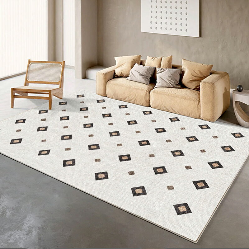 黑石公寓客廳地毯法式奶油風沙發毯復古方塊格子地墊衣帽間高級感