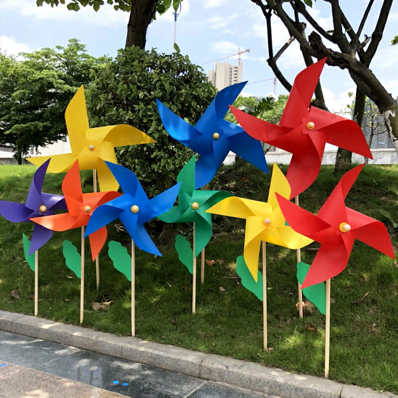 希寶 pvc四葉四角綠葉木桿風車廣告幼兒園裝飾兒童玩具舞蹈道具