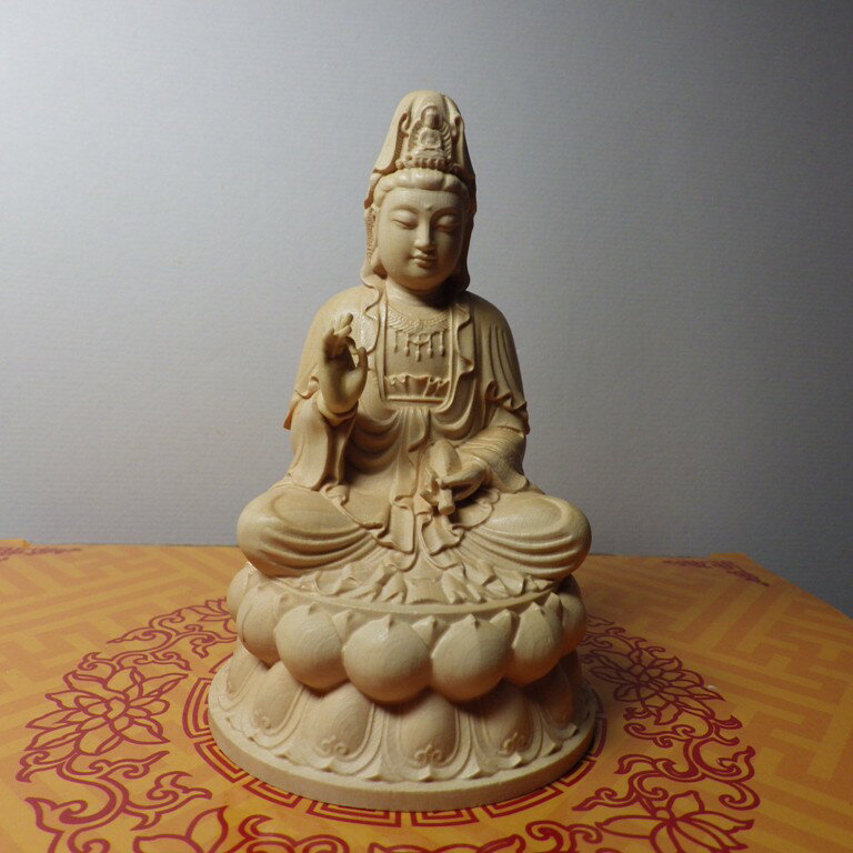 黃楊木精雕觀音菩薩(高10公分)