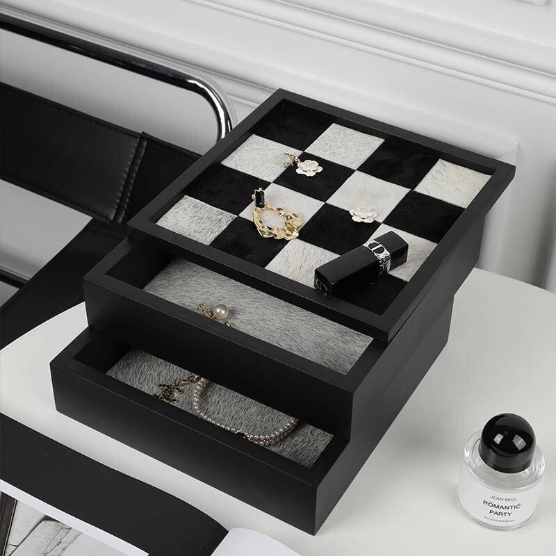 簡約棋盤格雙層首飾盒高檔精緻臥室衣帽間手錶戒指珠寶大容量收納