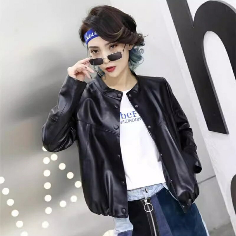 【巴黎精品】皮衣外套真皮夾克-羊皮寬鬆小上衣韓版女外套黑色a1iw32