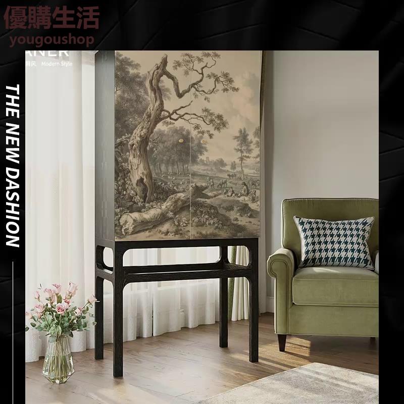 優購生活~定製復古沙發邊櫃側邊櫃美式實木鬥櫃臥室客廳靠墻儲物櫃角邊櫃置物櫃定製 屏風櫃 屏風 隔間 客廳 玄關櫃 隔板 屏風架訂製 可付費上門安裝