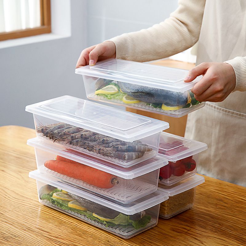 冰箱收納盒冷凍裝魚保鮮盒塑料帶蓋長方形海鮮肉類冷藏整理儲物盒