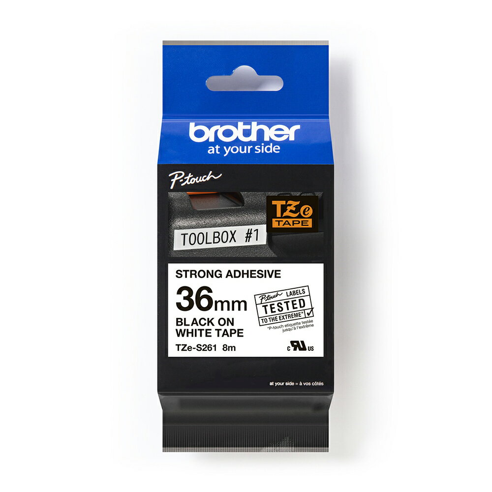 兄弟牌 BROTHER 白底黑字 36mmx8M 超黏性護貝標籤帶/ 包 TZe-S261