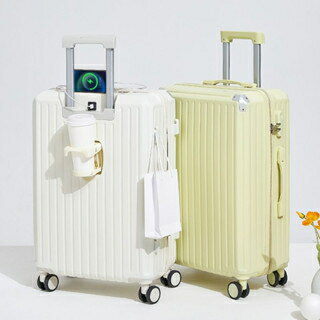 臺本多功能行李箱帶水杯架 拉桿箱 20吋登機箱 智慧充電 前開口旅行箱 密碼箱 胖胖箱 杯架萬向輪行李箱