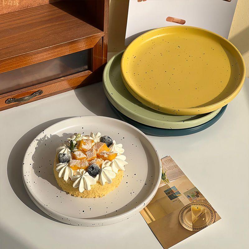 🌟免運🌟日式ins風潑墨陶瓷盤素色盤子簡約擺拍盤高顏值莫蘭迪果盤簡約西餐牛排盤家用啞光早餐盤水果盤