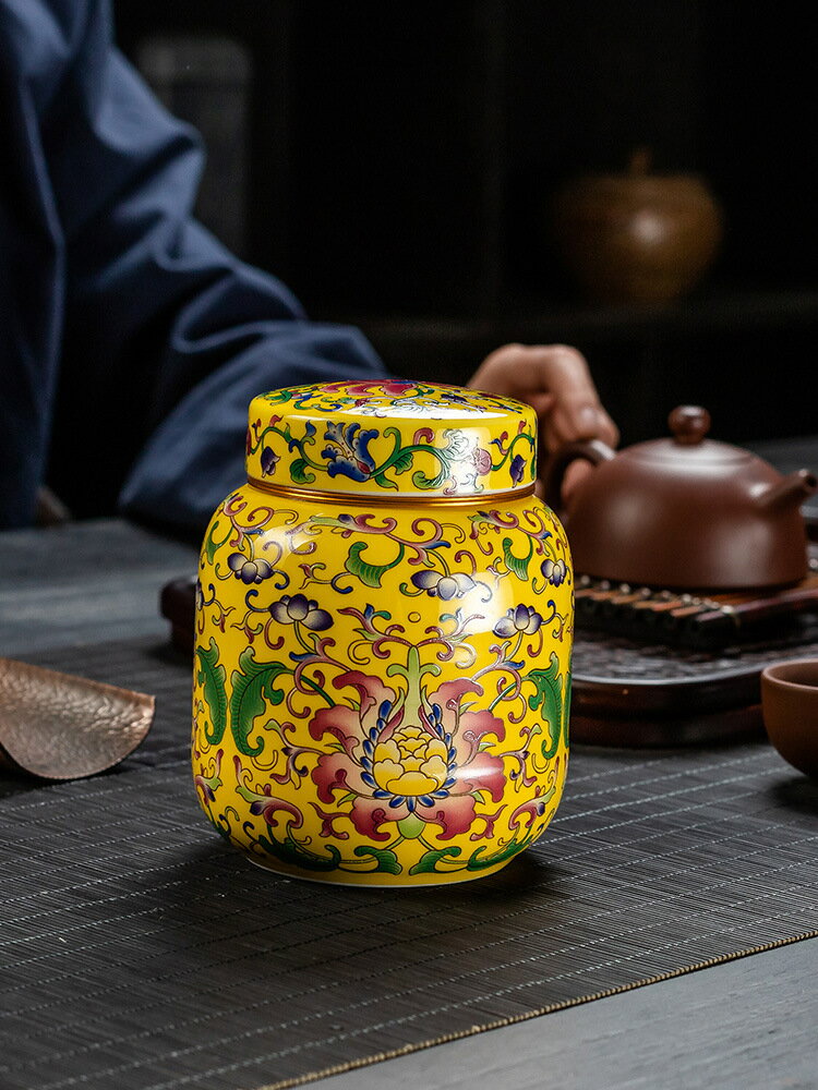 大中號茶葉罐琺瑯彩陶瓷茶葉罐雙層金屬蓋內蓋密封罐存儲物桶logo