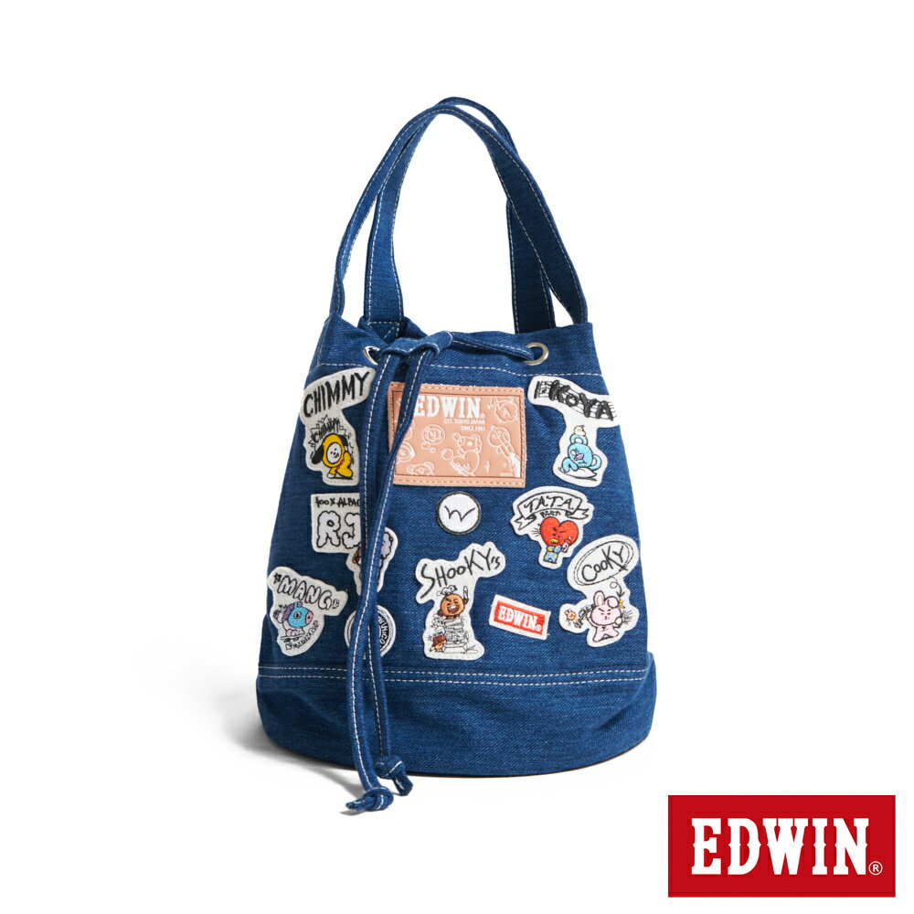 EDWIN BT21徽章水桶包-中性款 石洗藍