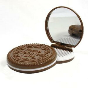 仿真曲奇夾心餅造型鏡梳 隨身鏡子 梳子 化妝鏡 巧克力【JoWoJJ】