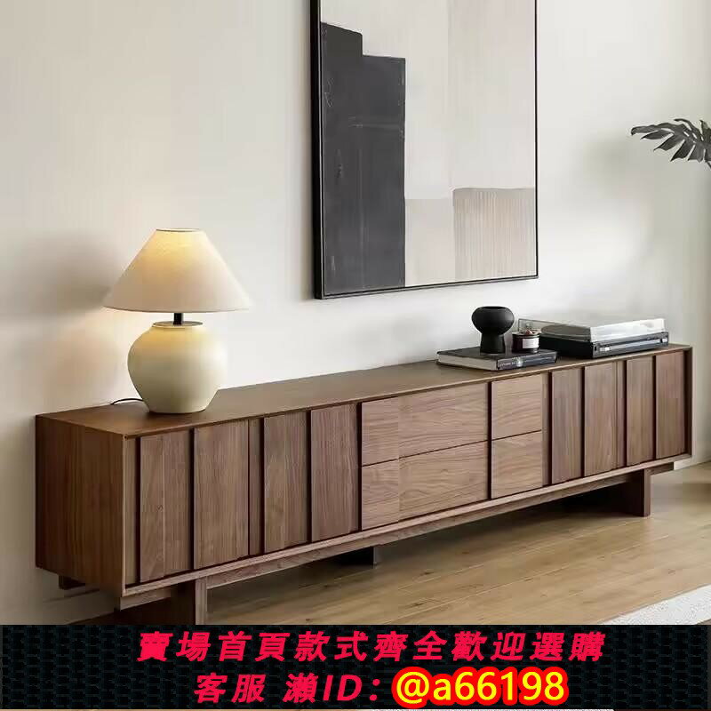 【臺灣公司 可開發票】實木復古風電視櫃現代簡約客廳家用儲物收納櫃黑胡桃色高款落地櫃