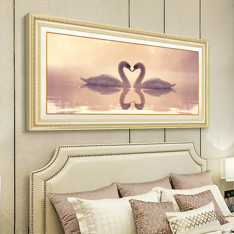 現代歐式簡約臥室床頭裝飾畫美式客廳沙發背景墻壁畫天鵝橫版掛畫